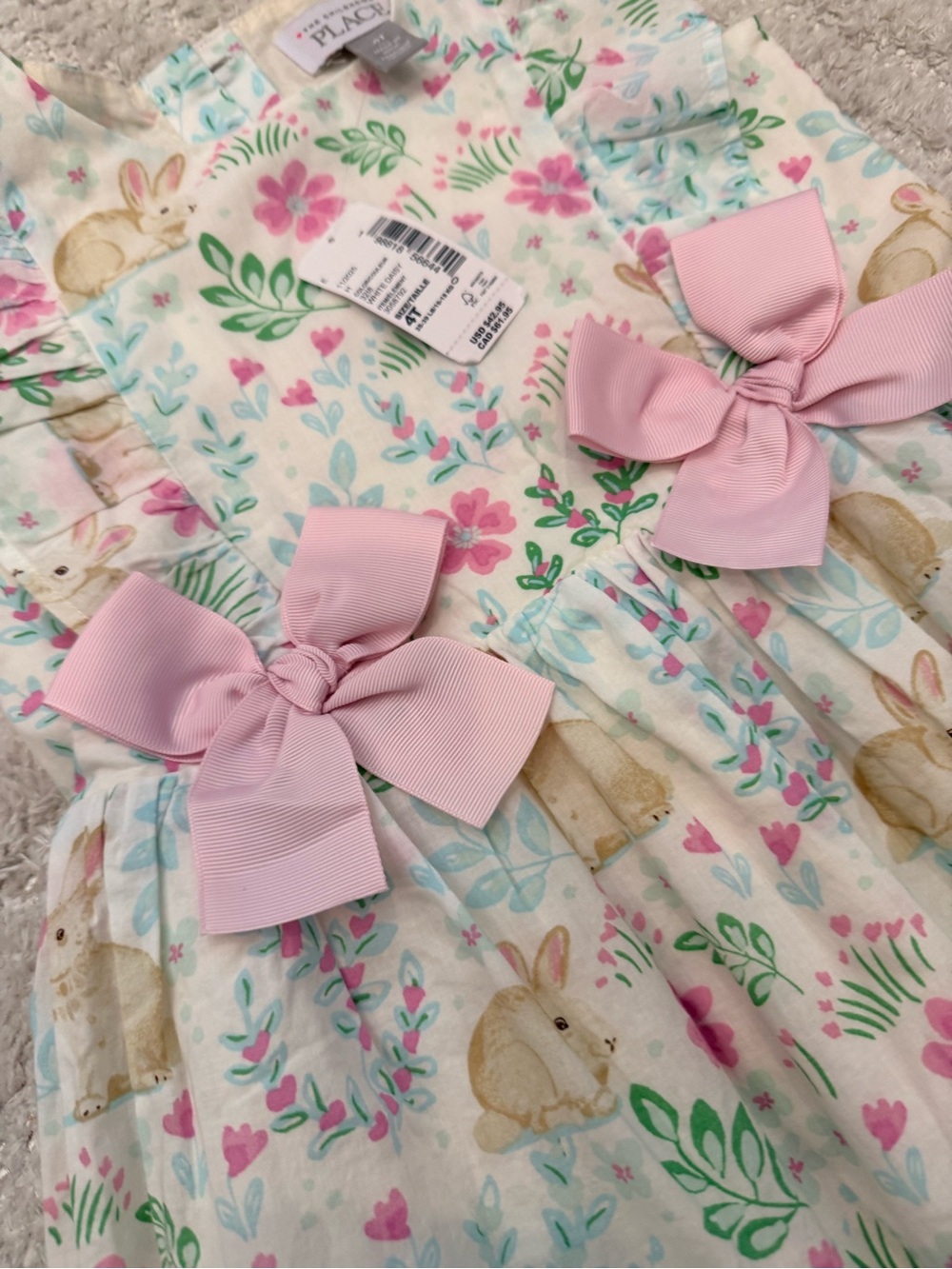 NWT - The Children's Place Pink Floral Bunny Ruffle Dress with Bows -Size 4T - Picture 2 of 4